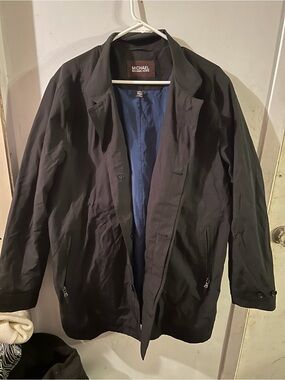 Michael Kors Men's Black Trench Coat with Blue Lining